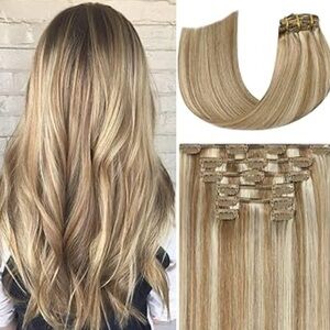 16” Blonde Clip-In Hair Extensions 100% human Hair  6 pcs